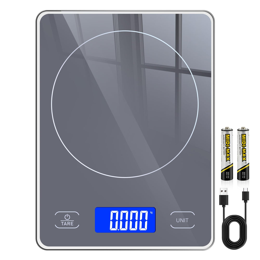 Küchenwaage Digital mit 15 kg Tragkraft, 5 Einheiten in g/ml/fl'oz, Präzise Waage Küche mit Grossem