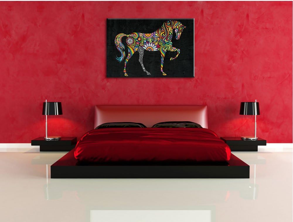 Anmutiges Pferd schwarz, Format: 100x70 auf Leinwand, XXL riesige Bilder fertig gerahmt mit Keilrahm