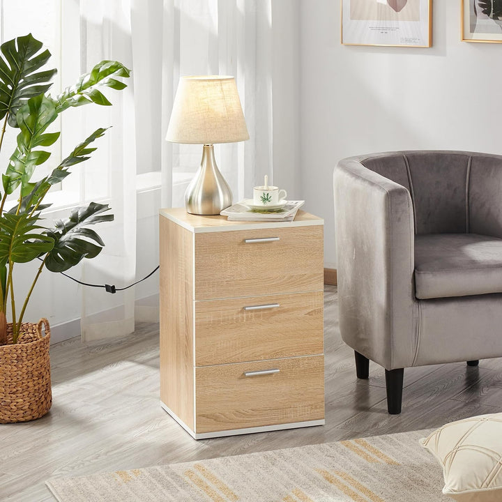 Yaheetech 2er Set Nachttisch Nachtschrank 3 Schubladen Nachtkommode mit Metallgriffe 60cm hoch Beist