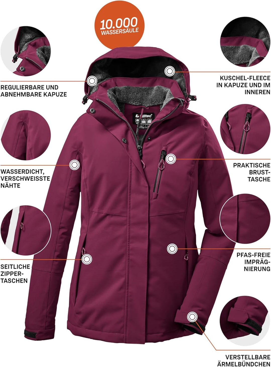 Killtec Damen Outdoorjacke Funktionsjacke mit abzippbarer Kapuze KOW 140 WMN Jckt wasserdicht, Windd