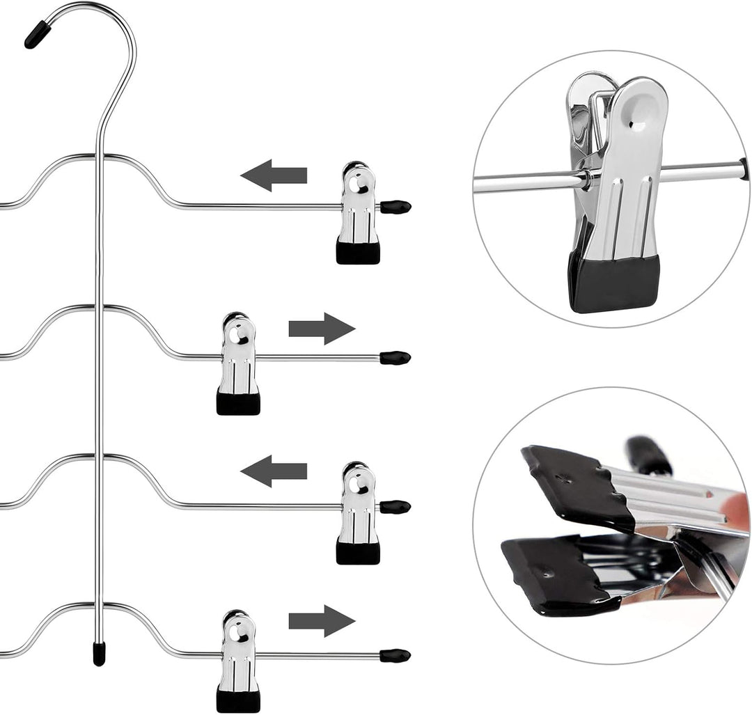 SONGMICS HosenbÜgel platzsparend, Mehrfach-RockbÜgel mit Clips, 6er Set, KleiderbÜgel aus Metall, fÜ