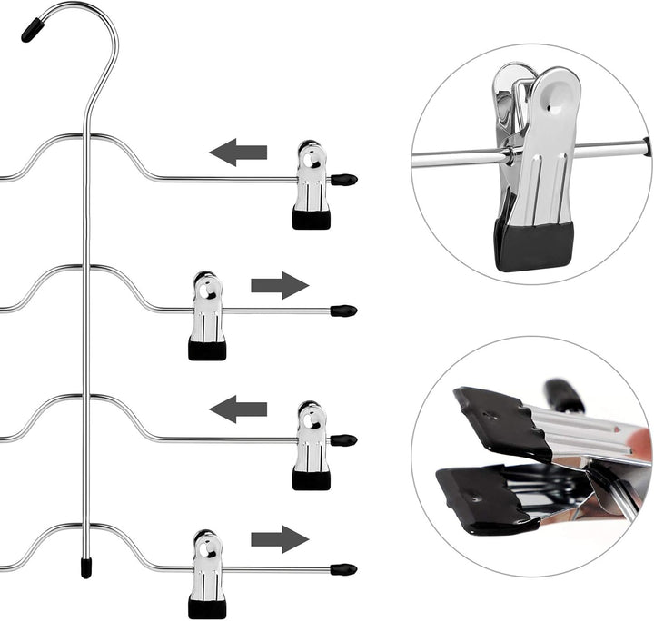 SONGMICS HosenbÜgel platzsparend, Mehrfach-RockbÜgel mit Clips, 6er Set, KleiderbÜgel aus Metall, fÜ
