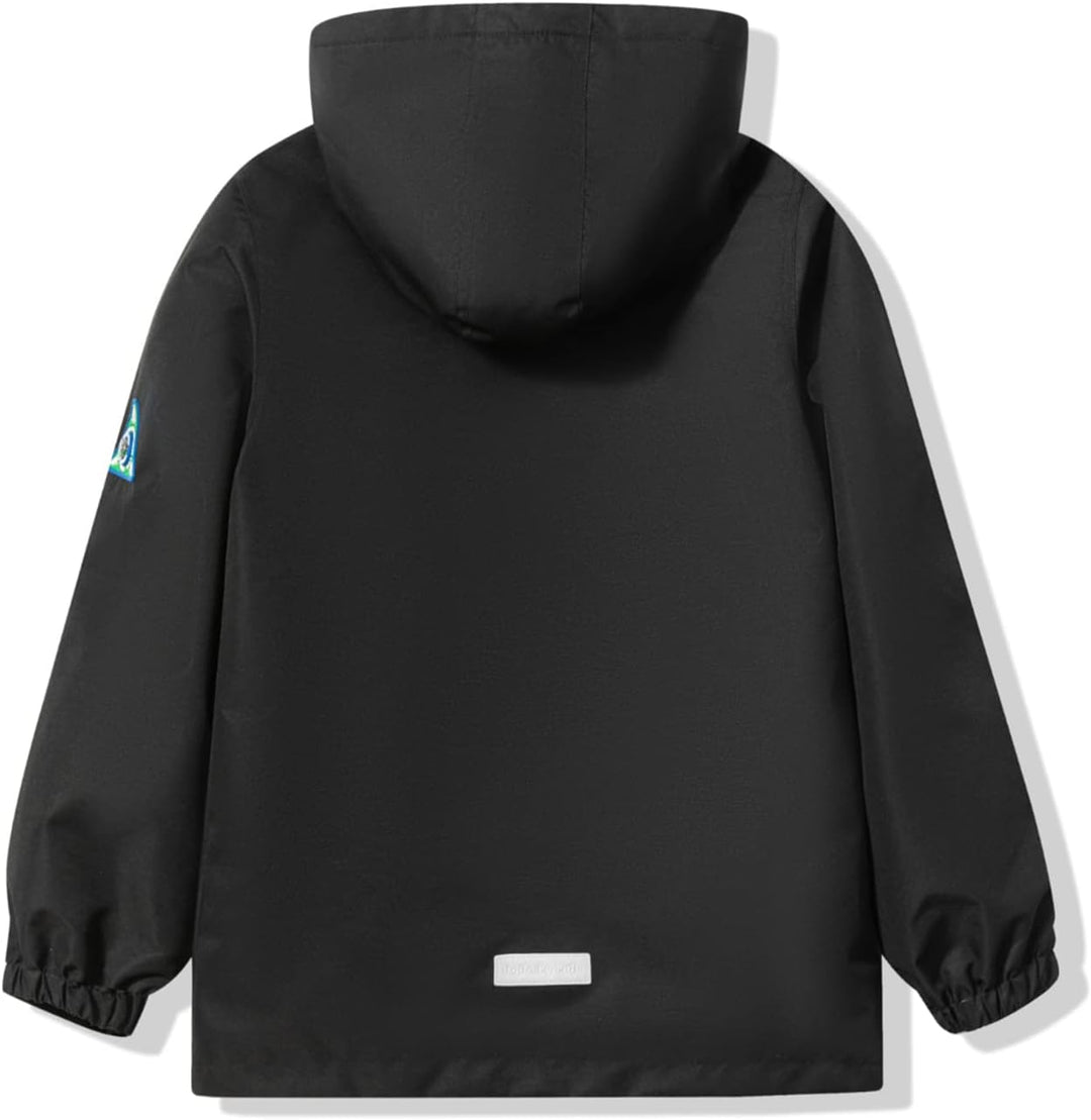 YoungSoul Kinder wasserdichte Regenjacke mit Abnehmbarer Kapuze 104-110 Schwarz, 104-110 Schwarz