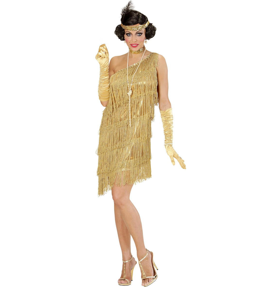 "FLAPPER" (dress, choker, headband with feather) - (S), S