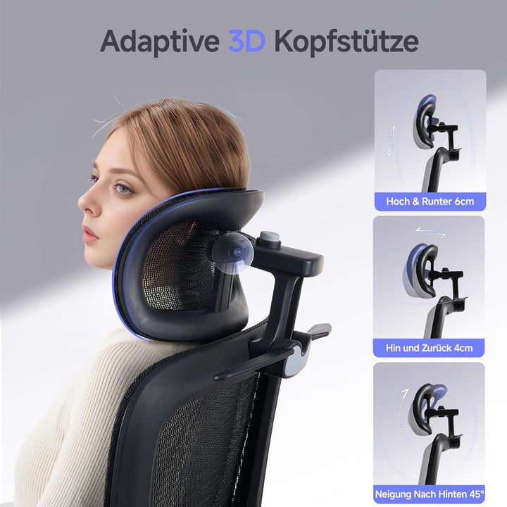 LarkLeaves Ergonomischer Bürostuhl mit Fussstuhl & 3D Armlehnen - Gaming Stuhl mit 5-Fach Höhenverst