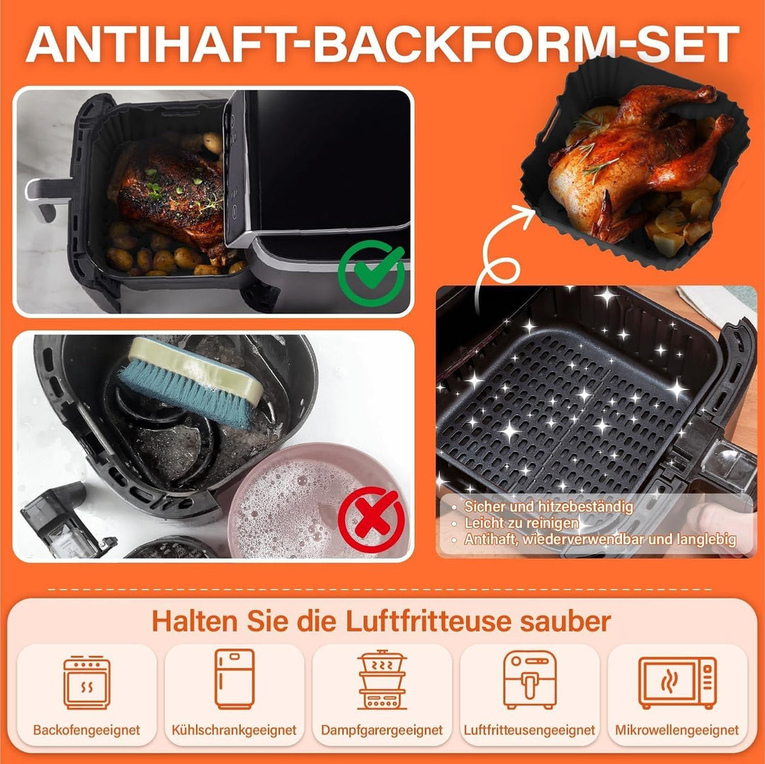 Silikonform Heissluftfritteuse, Airfryer Zubehör 3 Stück Silikon Einsatz Wiederverwendba Silikon Ein