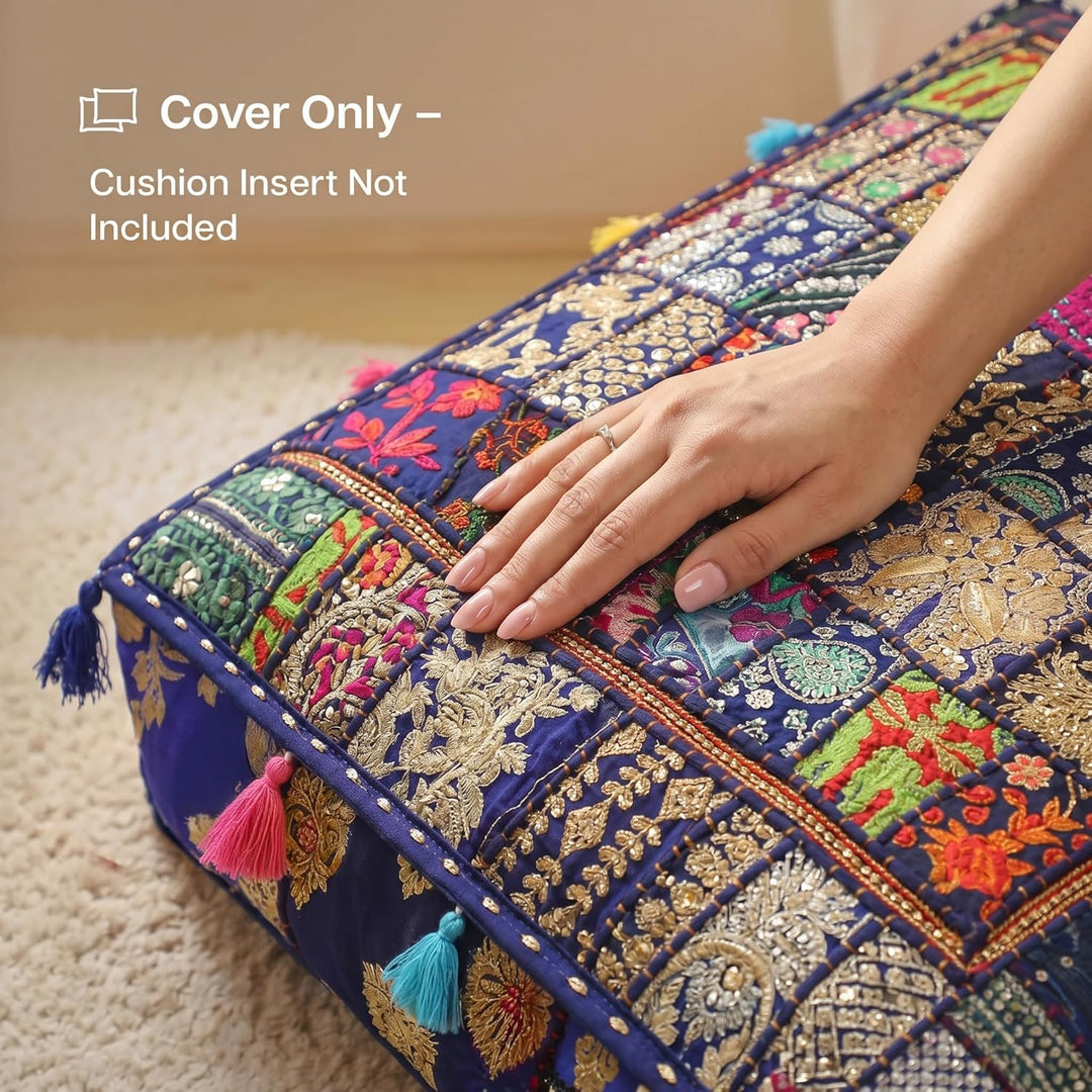 THE ART BOX 88 x 88 x 12 cm, Vintage-Patchwork, grosses Outdoor-Kissen, grosses Hundebett, Gartendek