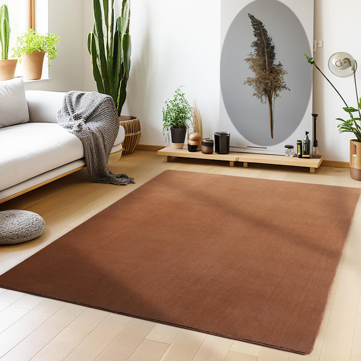 Waschbarer Teppich Wohnzimmer, Kurzflor rutschfest Flauschig Weich, Einfarbig Braun, Felloptik, Supe
