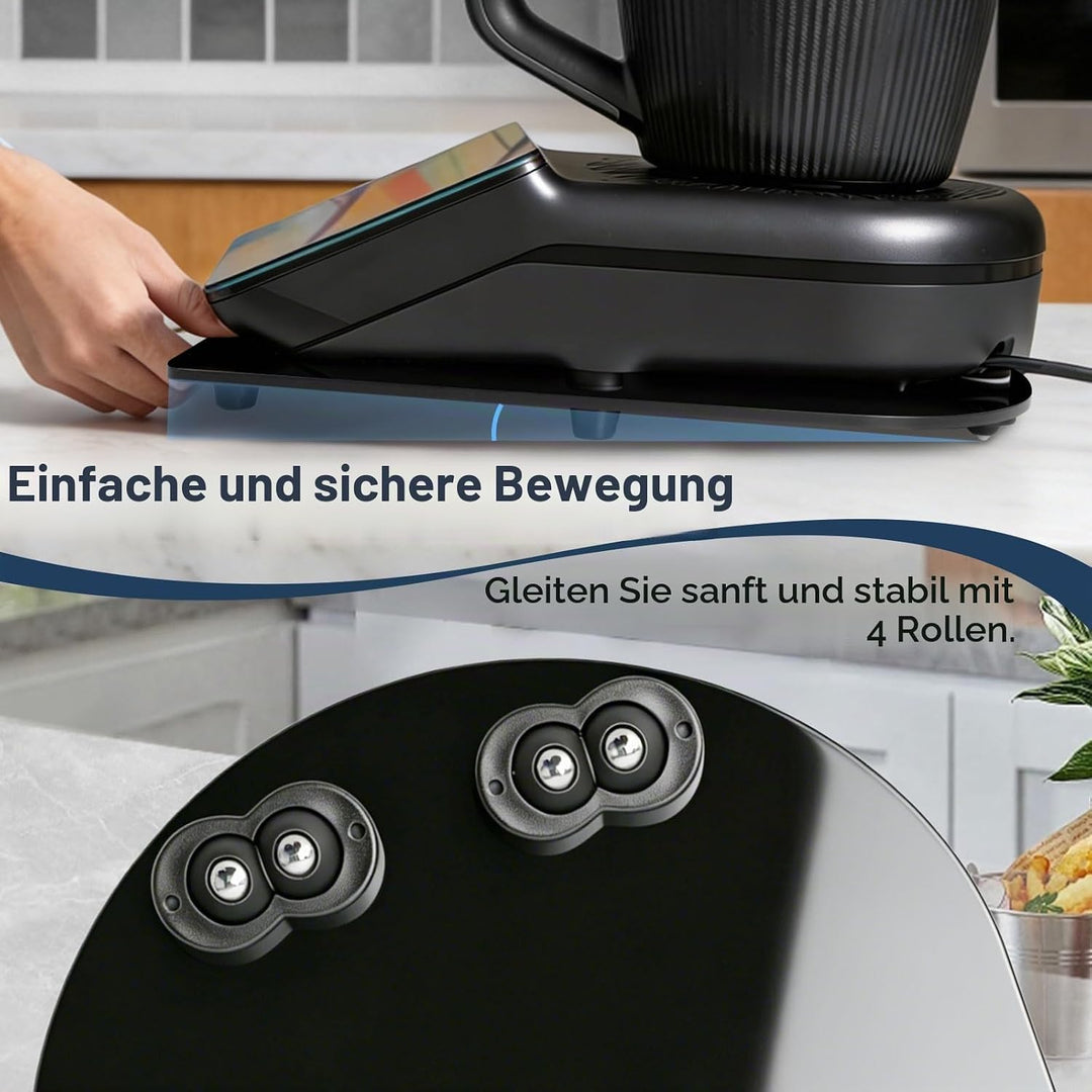 Gleitbrett für Thermomix TM7 aus Premium Acrylglas, Rutschfeste Basis mit Rollen für müheloses Versc