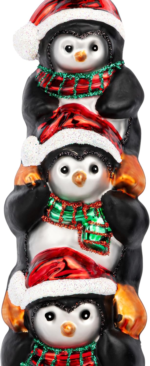 SIKORA Pinguin Turm besondere Weihnachtskugel Glas Christbaumschmuck Deko Figur Weihnachten Anhänger