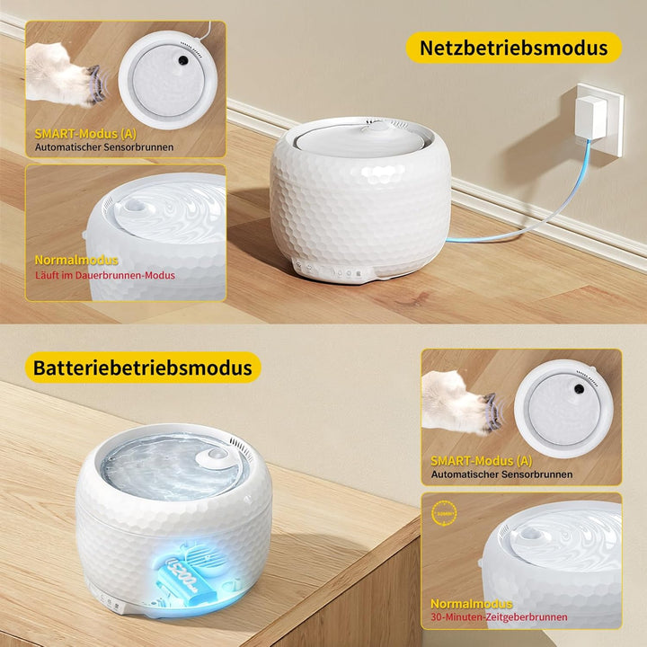 1.8L Kabellose Katzenbrunnen mit 5200mAh Akku, kabelloser Haustierbrunnen mit extrem leiser Pumpe, 2