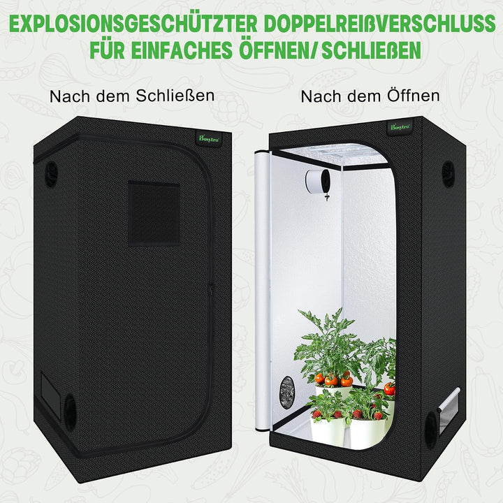 Grow Zelt, Grow Tent 100x100x200CM, Growschrank für Hydrokulturen, Abnehmbaren Boden Tablett, Hochre