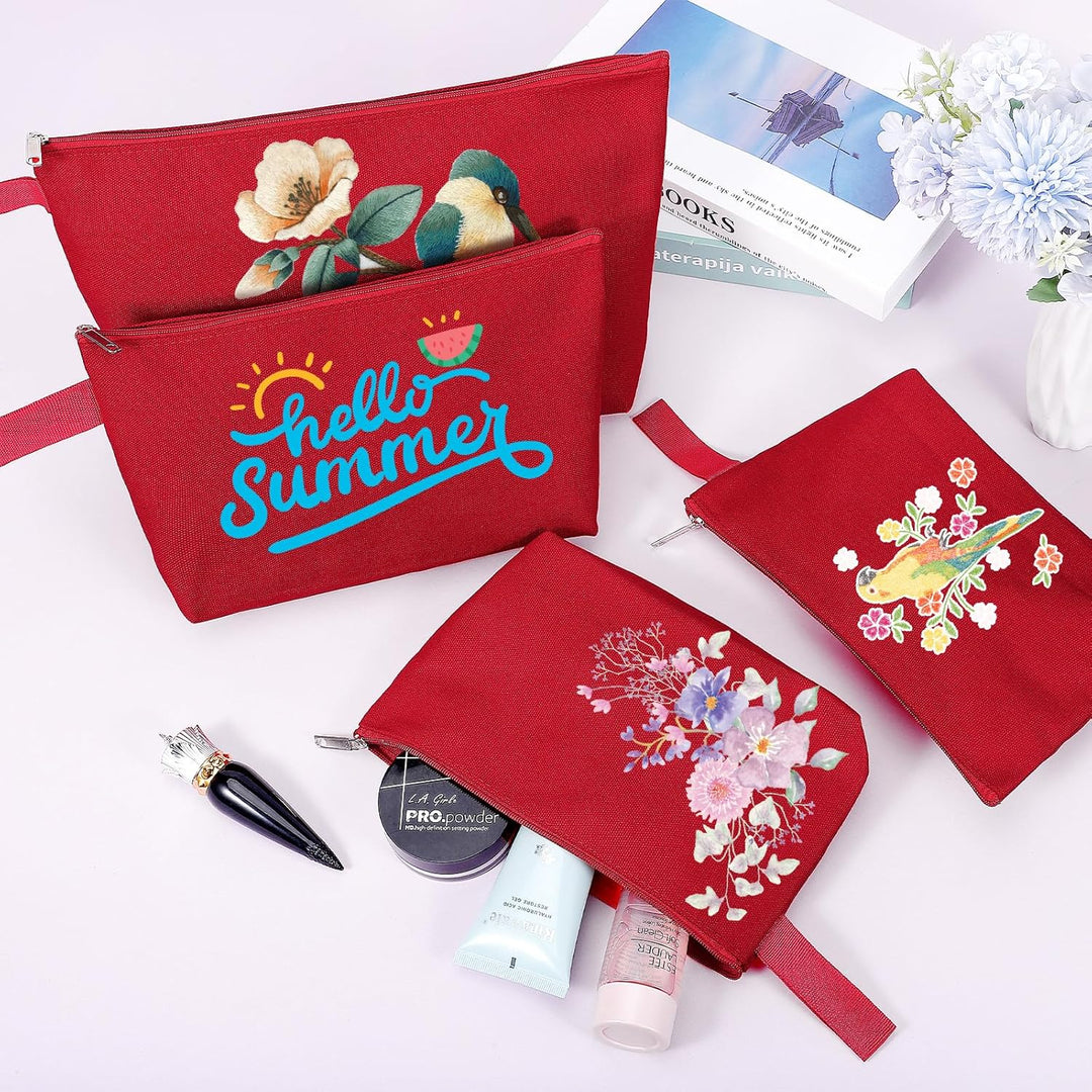Make-up-Tasche aus Baumwollleinen, mit Boden und Gurt, Mehrzweck-Kosmetiktasche mit Reissverschluss,