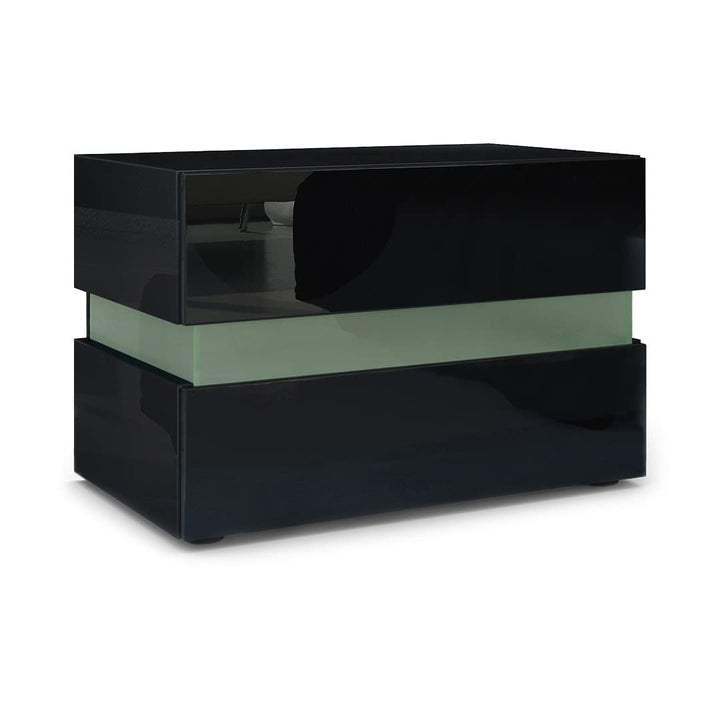 Vladon Nachttisch Flow, Nachttischschrank mit Schublade, Schwarz Hochglanz/Schwarz Hochglanz (60 x 4