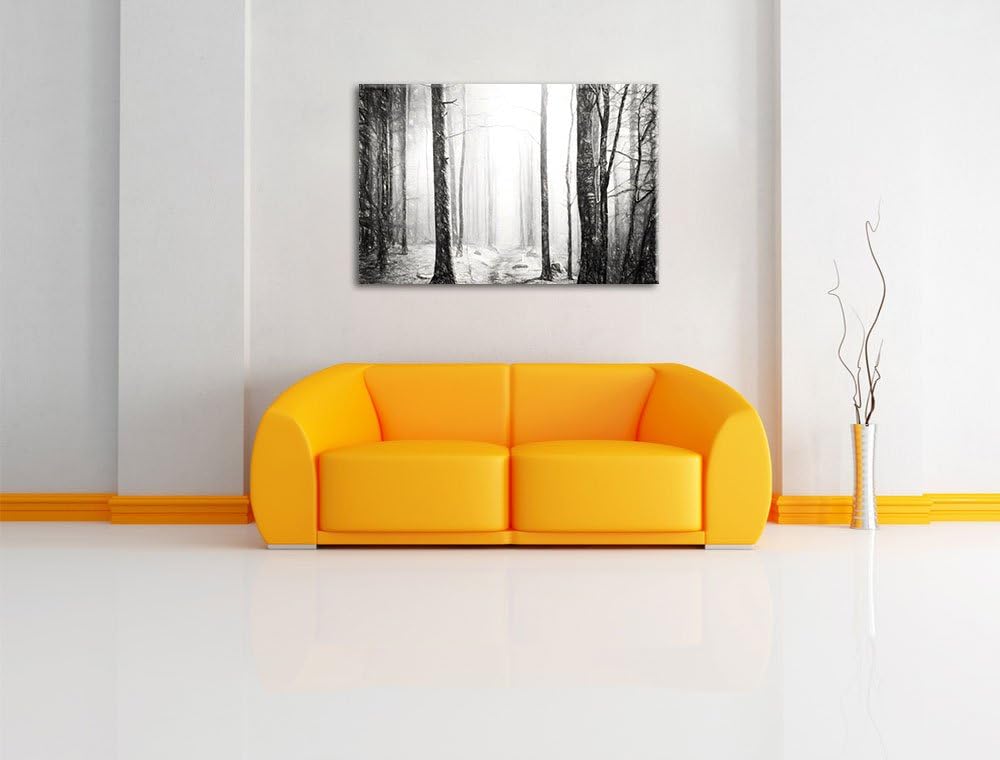 Pixxprint Mystischer Wald Kohle Zeichnung Effekt, Format: 100x70 auf Leinwand, 100x70