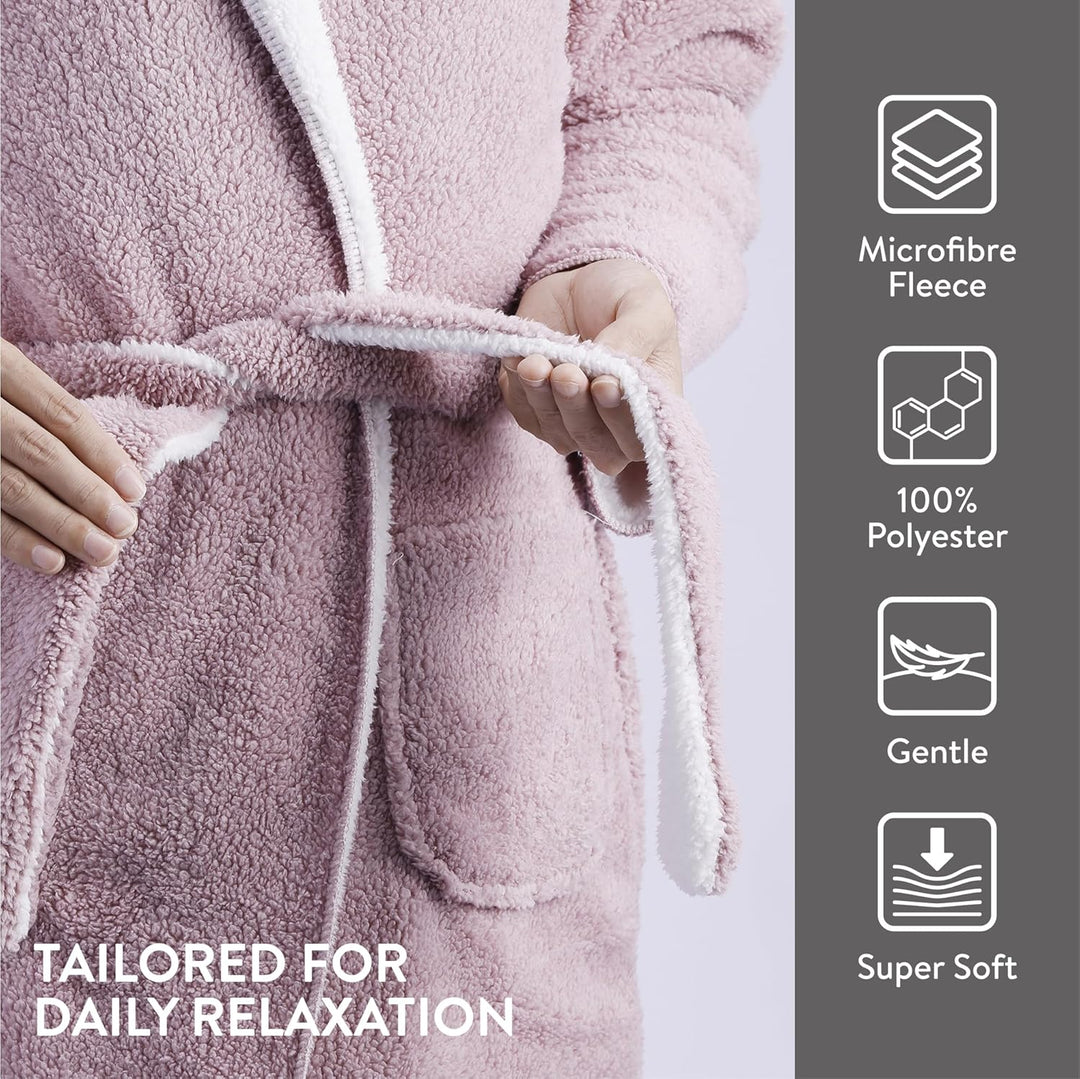 HOMELEVEL Kuschelfleece Bademantel für Kinder - Sherpa Morgenmantel mit Taschen Schalkragen Gürtel -