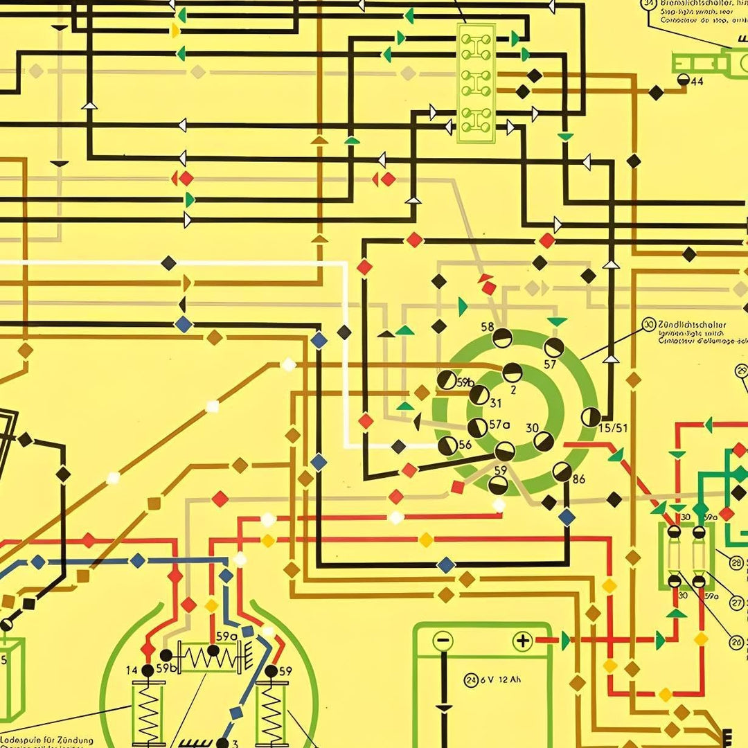 Schaltplan Farbposter (40x57cm) S51C, S70C - 6V-Elektronic (elektronische Zündung) (beiseitig Glanzc