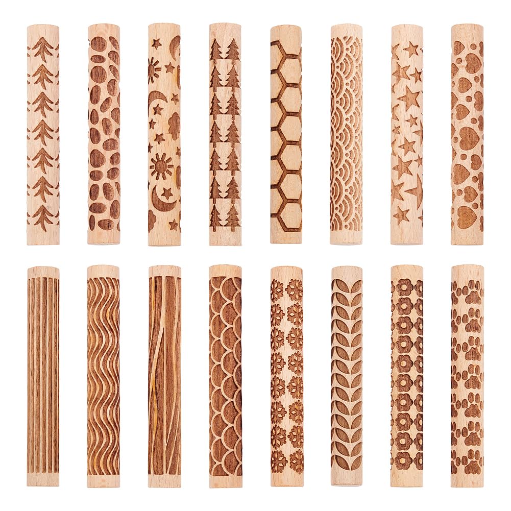 UNICRAFTALE 10 Stück 10 Stile Holz Ton Textur Rollen Set Für Töpferkeramik Töpferstempel Rollen Werk