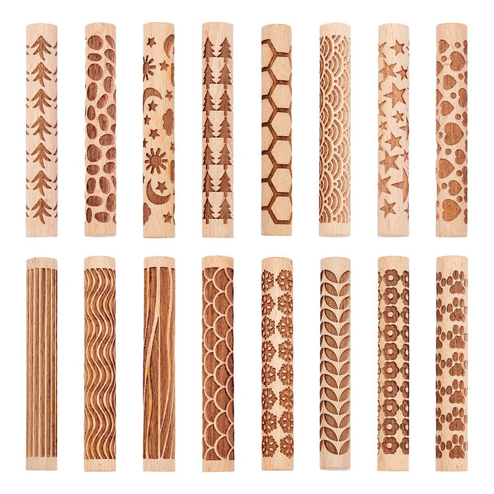 UNICRAFTALE 10 Stück 10 Stile Holz Ton Textur Rollen Set Für Töpferkeramik Töpferstempel Rollen Werk