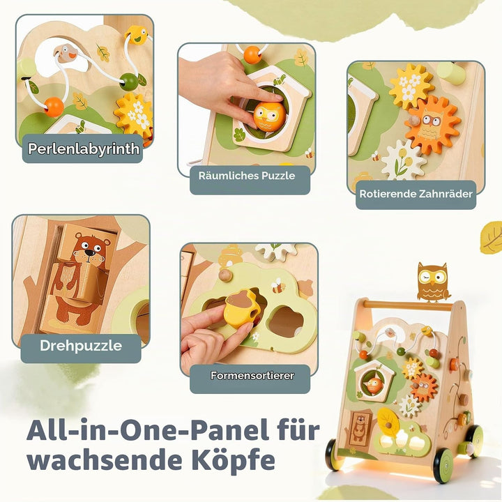 Baby Lauflernwagen aus Holz, Mehrfarbig – Spiel- &amp; Lauflernhilfe mit 8-in-1 Aktivitätszentrum, Verst