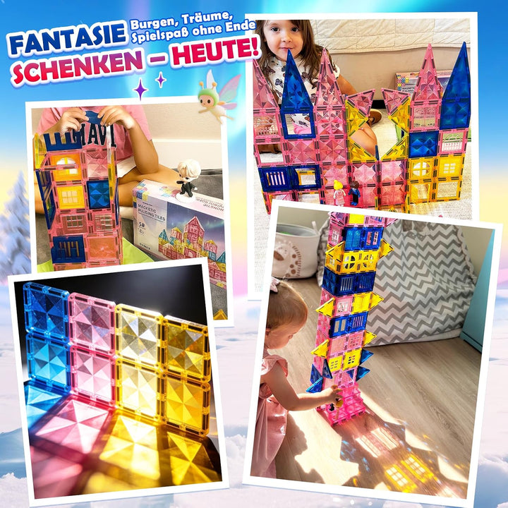 Soyee Magnetische Bausteine 58 Teile Montessori Spielzeug ab 3 4 5 6 7 Jahre Magnetbausteine Geschen