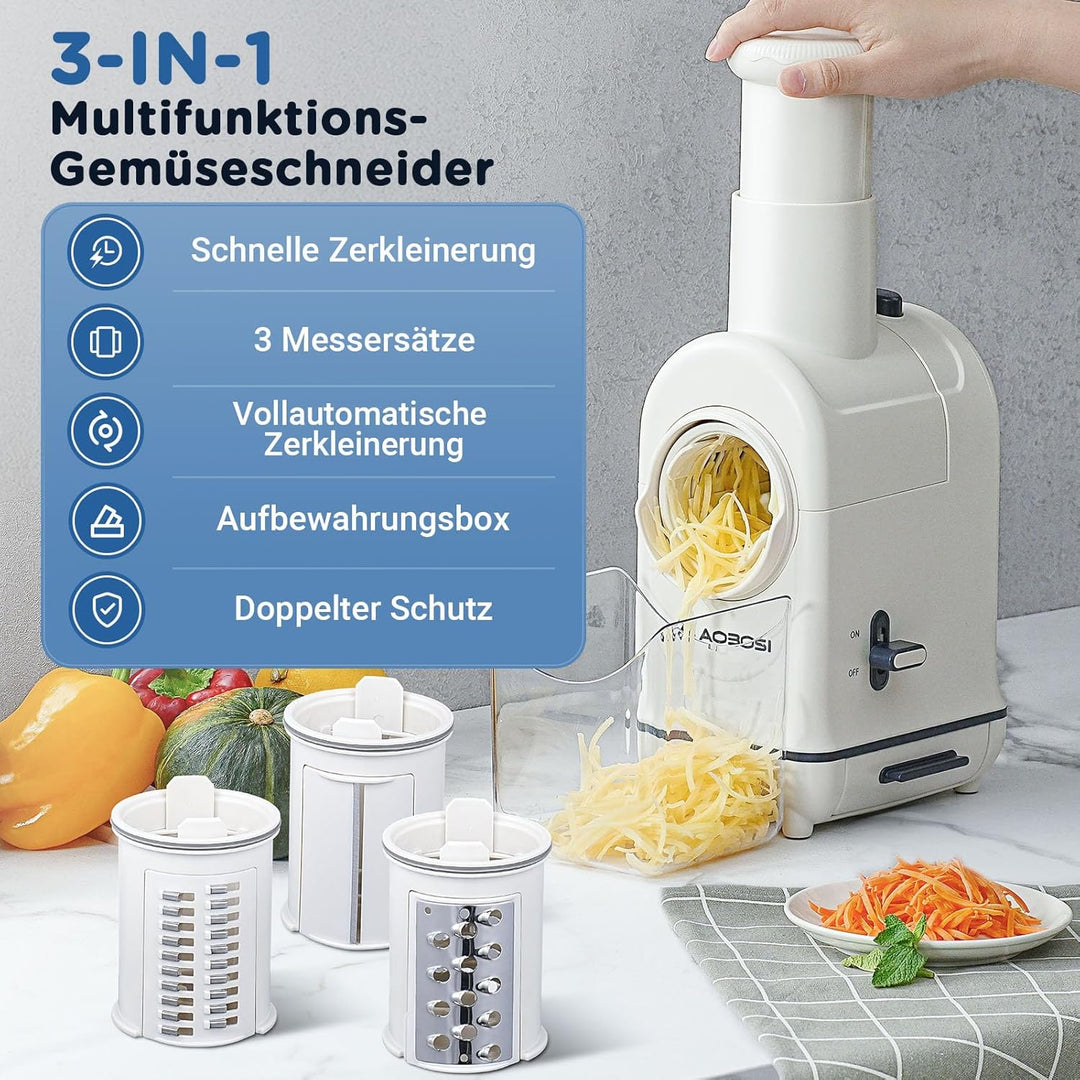 Gemüseschneider Elektrisch, AAOBOSI Elektrischer Gemüseschneider mit Aufbewahrungsbox, grossem Einfü