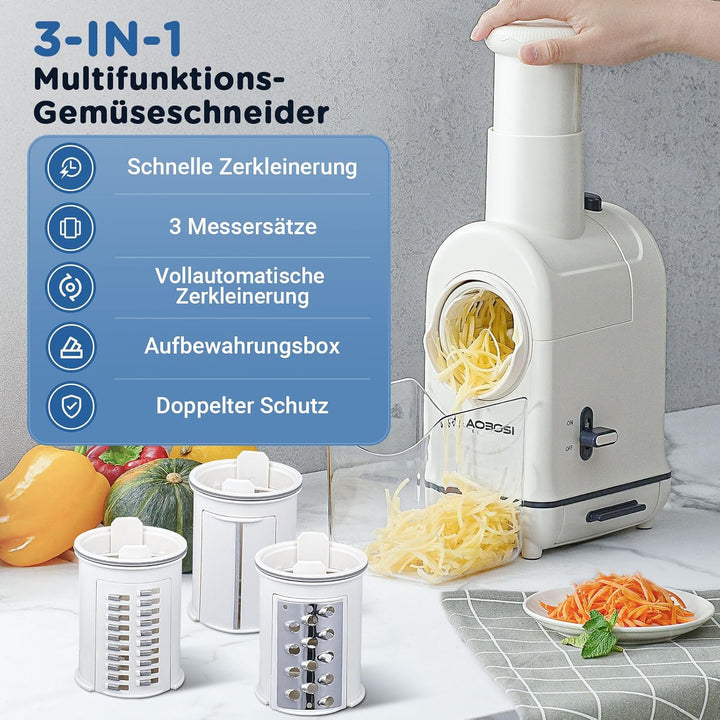 Gemüseschneider Elektrisch, AAOBOSI Elektrischer Gemüseschneider mit Aufbewahrungsbox, grossem Einfü