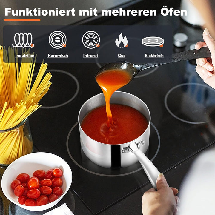Herogo Stielkasserolle, 18/10 Edelstahl Milchtopf mit Deckel 1 L, 14 cm Saucenpfanne Kochtopf mit La