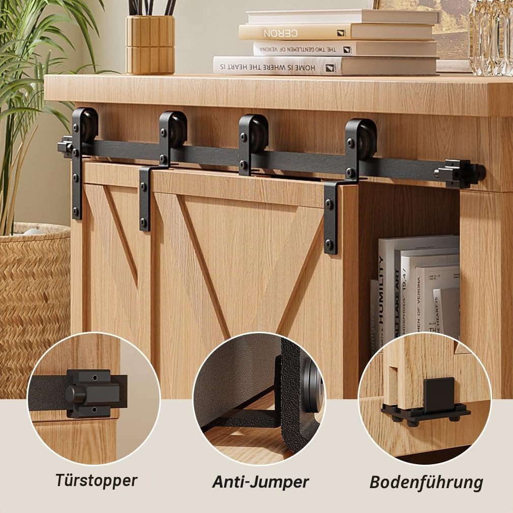 Mini Schiebetür Komplettset Schiebetürbeschlag 122cm Laufschiene mit Rollen Schiebetürsystem für Byp