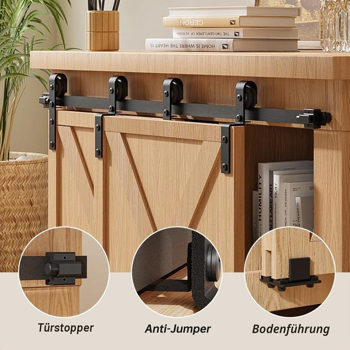 Mini Schiebetür Komplettset Schiebetürbeschlag 122cm Laufschiene mit Rollen Schiebetürsystem für Byp