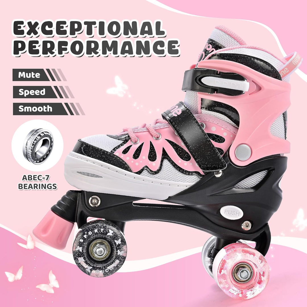 NEMONE Rollschuhe für Mädchen Kinder 4 Grössen Verstellbar Blau Violett Rollschuhe für Kinder Drinne