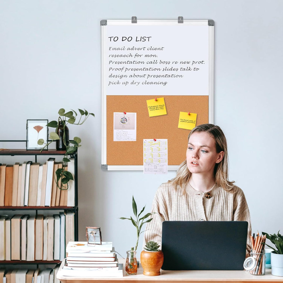 Swansea Whiteboard Magnettafel und Pinnwand Kork Wand Deko mit Aluminiumrahmen für Wohnung, Büro, Kü