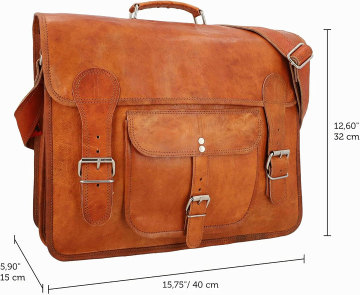Gusti Umhängetasche Leder Leon Aktentasche Laptoptasche Braun