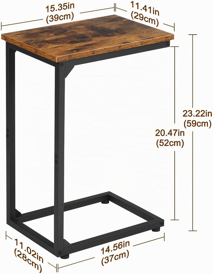 AMHANCIBLE Beistelltisch, Couchtisch C Form, Wohnzimmertisch mit Metallgestell, mobiler Kaffeetisch,