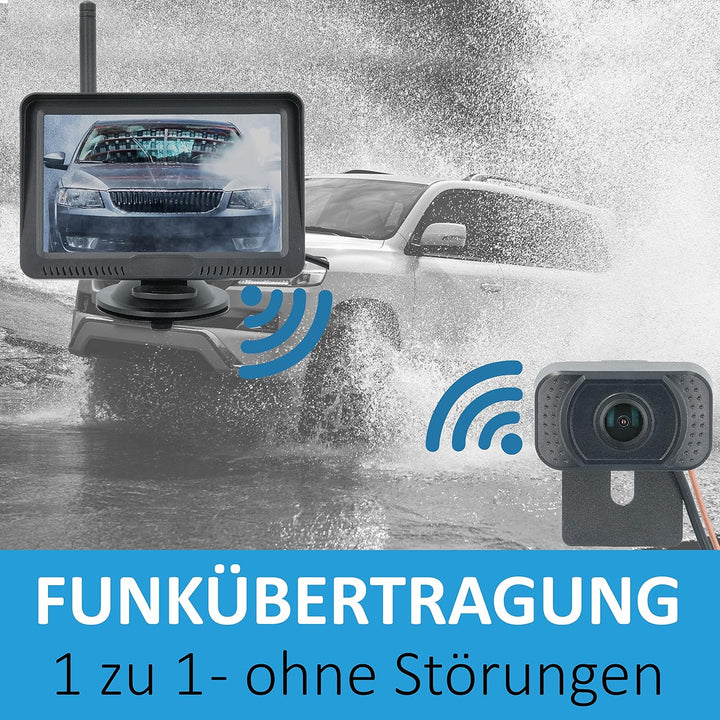 VSG24 5“ HD Funk Rückfahrsystem Premium ONE für PKW, KFZ Set kabellos inkl. Rückfahrkamera + Monitor