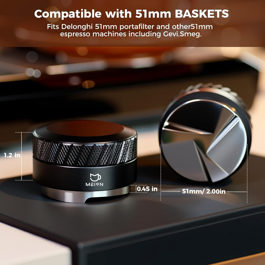 MEION 51 mm Kaffeeverteiler | Schwerkraftadaptiv für 51mm Siebträger | Mit rutschfestem Griff & 304