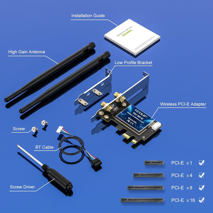EDUP WiFi 6E Bluetooth 5.2 PCIE WLAN Karte Intel AX210 5400Mbit/s WLAN Netzwerkkarte Adapter, 802.11