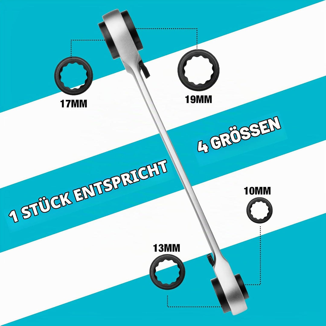DURATECH 4-in-1 Doppel-Ratschenringschlüssel, 10 x 19 mm - 13 x 17 mm