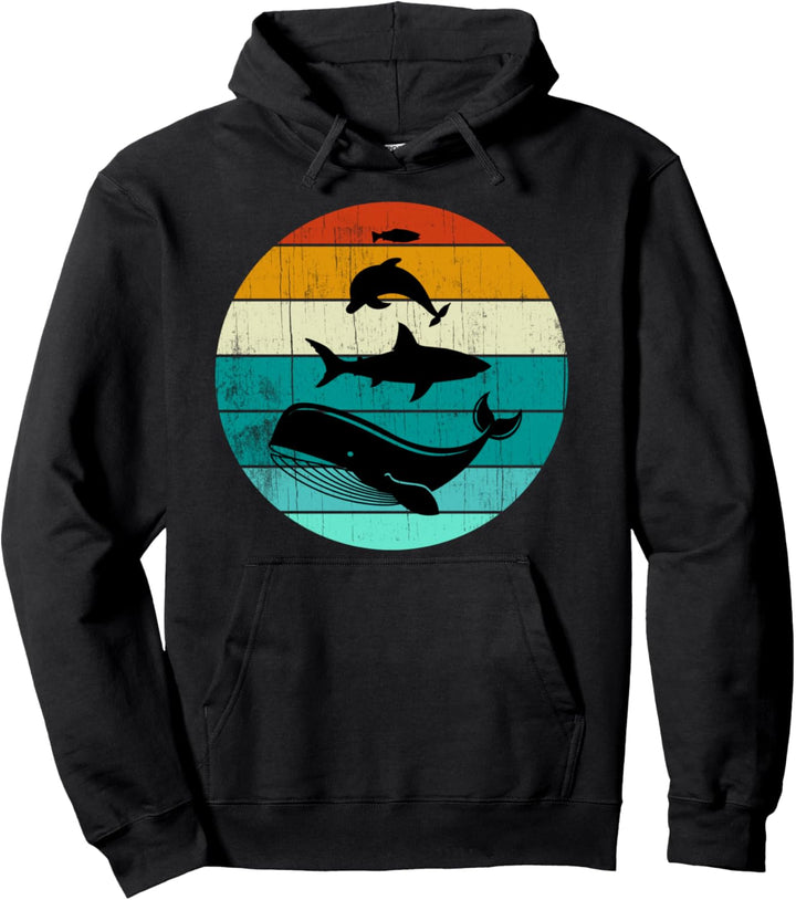 Retro Gestapelte Meerestiere Vintage Sonnenuntergang Sunset Pullover Hoodie