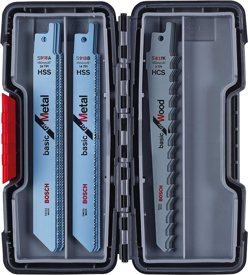 Bosch Professional 2607010901 Professional Säbelsägeblatt Set 1 V, schwarz 15 Stück & Sägehandgriff