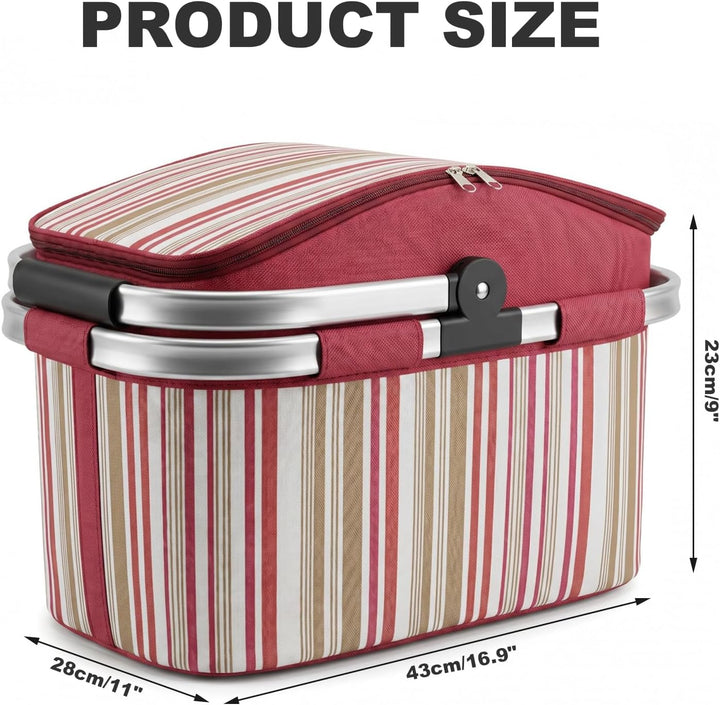 Einkaufskorb Faltbar Isolierkorb 27L,Wasserdichter Thermokorb mit Aluminiumrahmen,Kühltasche für Pic