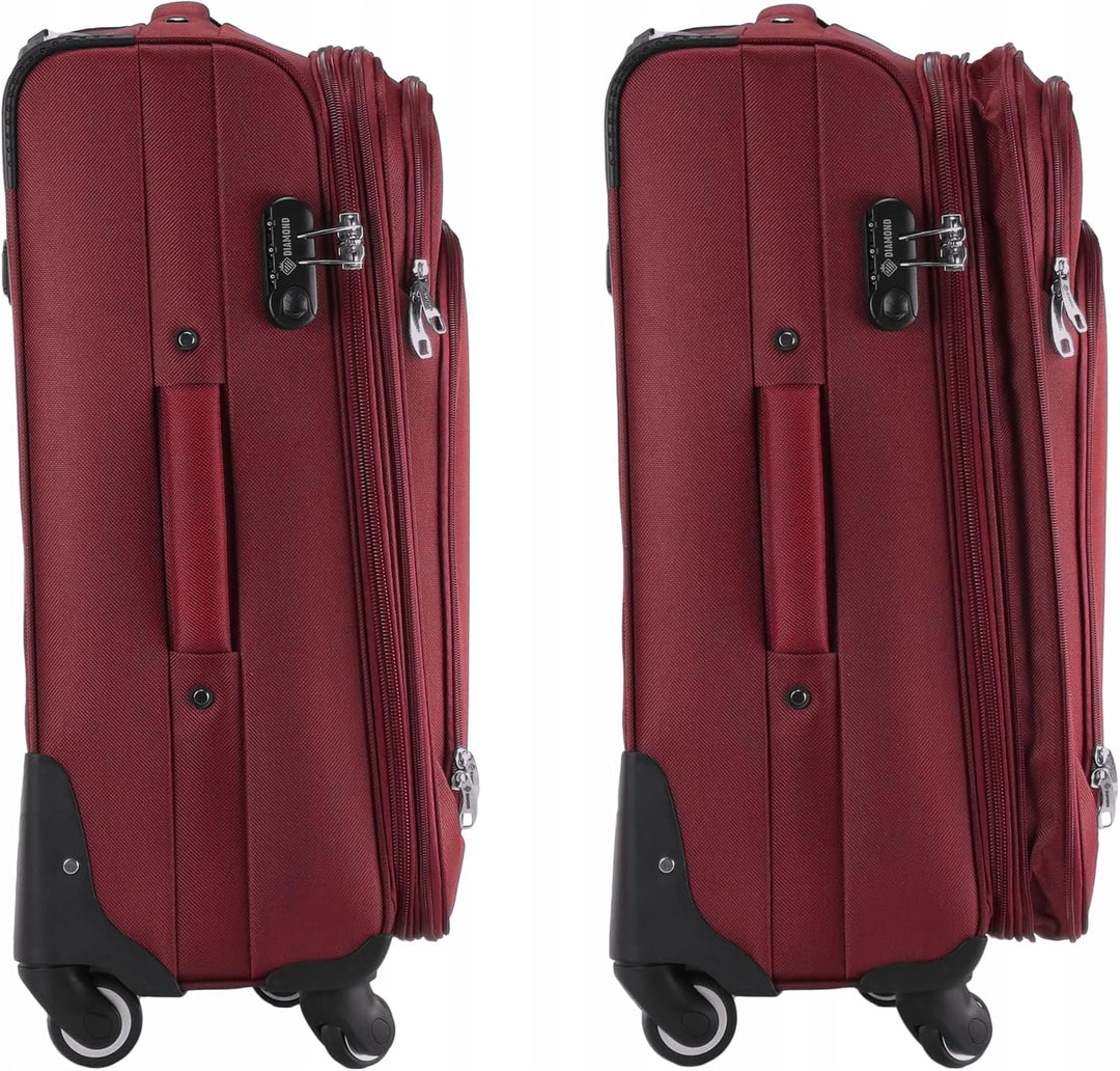 DIAMOND Mittelgrosser Weichschalenkoffer M 24" – Dunkelrot, Codura 1200D, 360° Rollen, Zahlenschloss