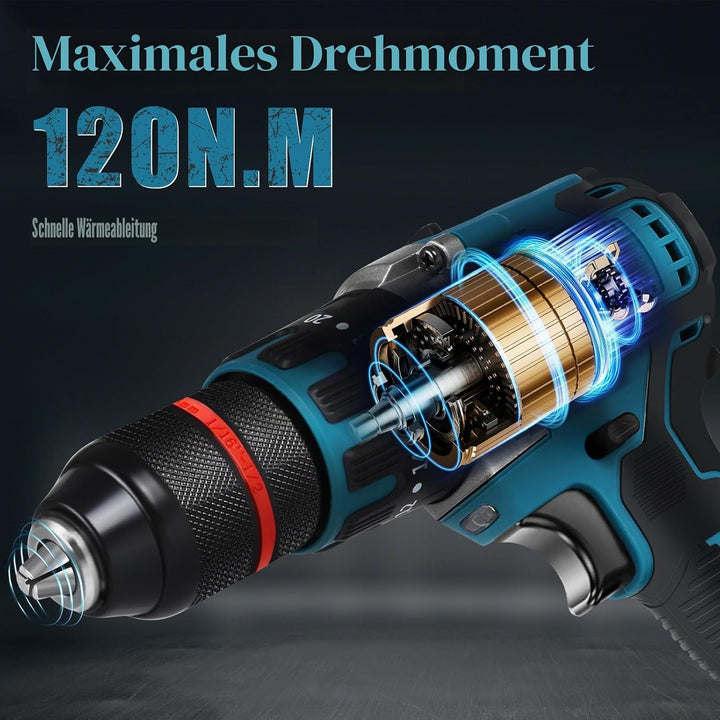 Akku Bohrschrauber Kompatibel mit Makita 18V Lithium-Akku, 120Nm Bürstenloser Schlagbohrschrauber mi