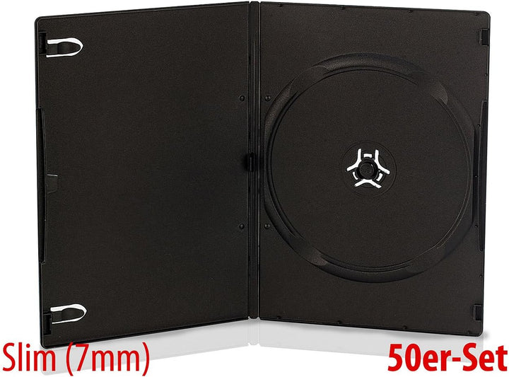 PEARL DVD Hüllen Slim: DVD Slim (7 mm) Einzel Box 50er-Set schwarz (Case, Leerhüllen, leer)