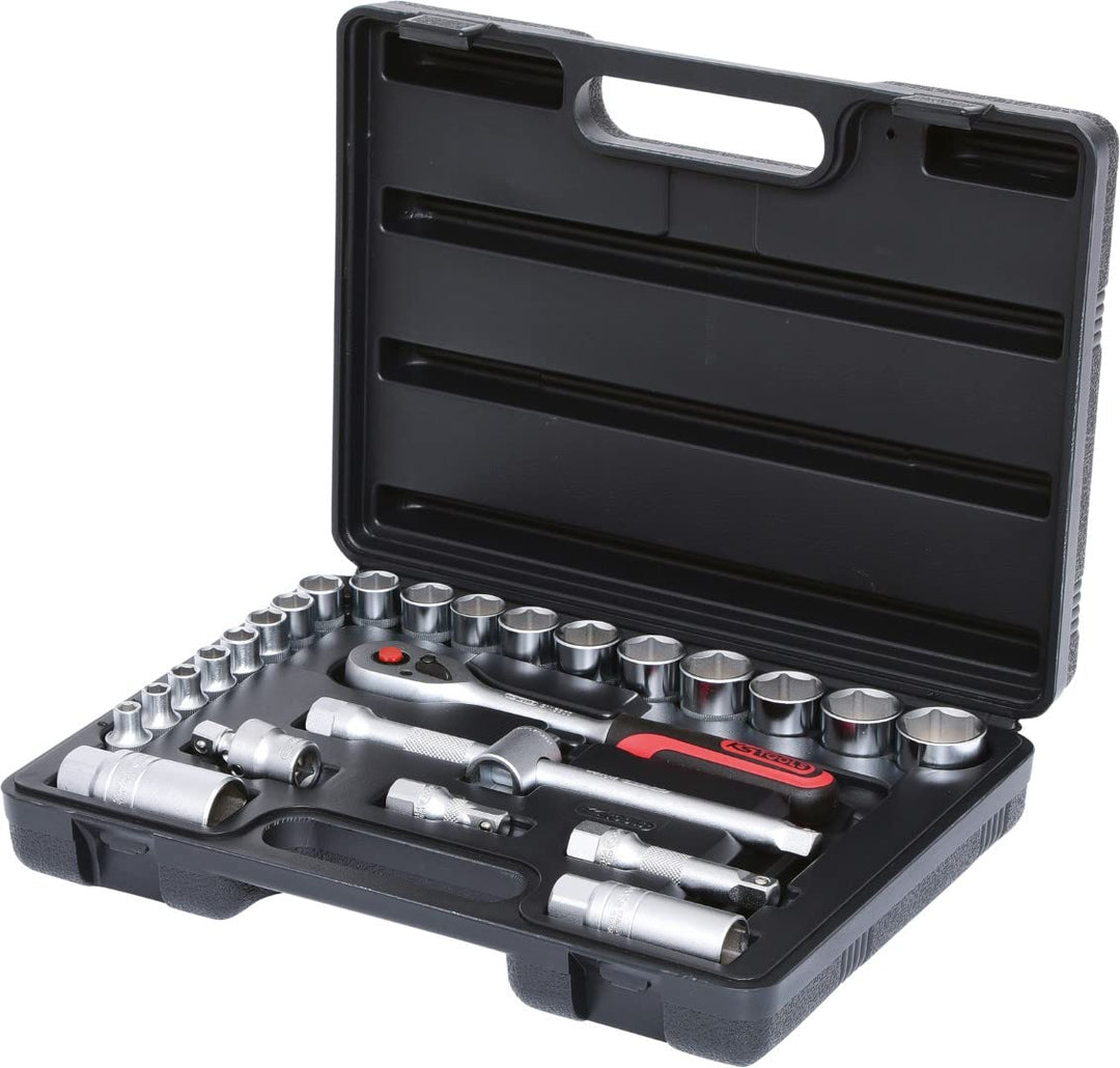 KS Tools 911.0626 3/8 Zoll Steckschlüssel-Satz | inklusive Umschaltknarre, 45-Zahn | matt satiniert