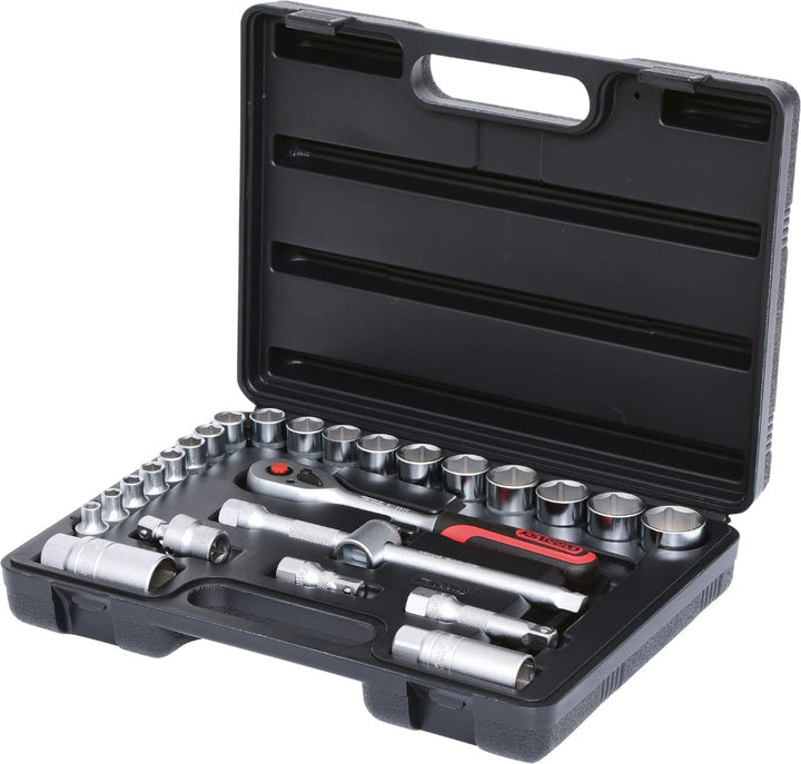 KS Tools 911.0626 3/8 Zoll Steckschlüssel-Satz | inklusive Umschaltknarre, 45-Zahn | matt satiniert