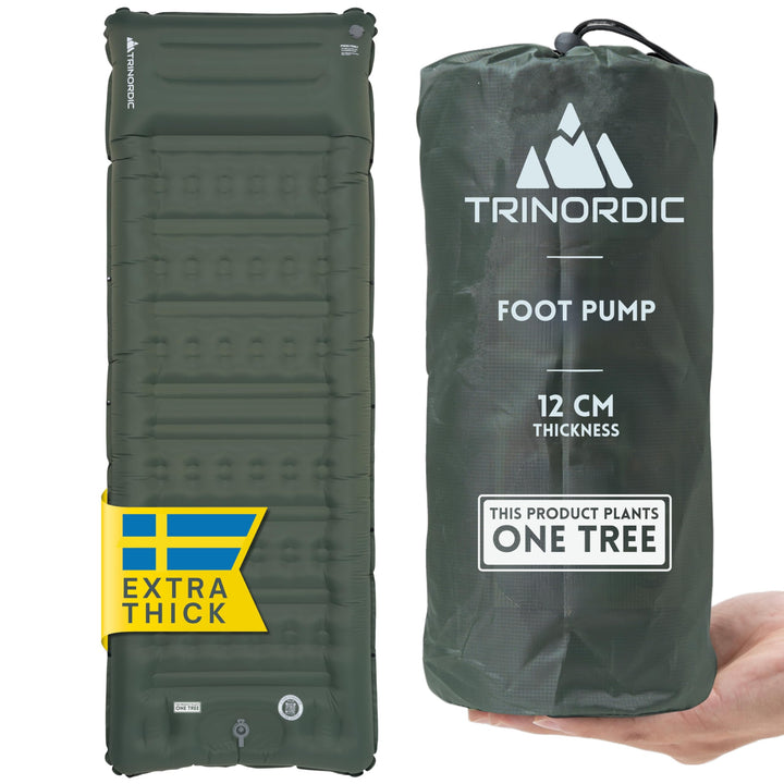 Trinordic Extradicke Aufblasbare Isomatte - 12cm Dick & 70cm Breit mit Fusspumpe & Kissen - Camping
