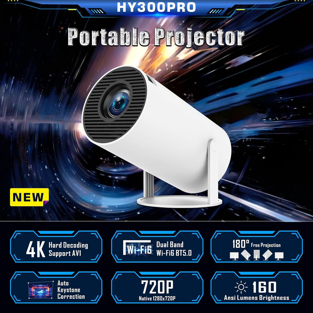 aquota Mini Beamer 4k 160 ANSI Lumen 4K Tragbarer Projektor Dual Band Wifi6/BT5.0, Beamer Handy 180°