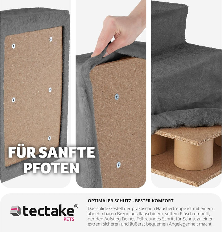 tectake® Hundetreppe oder Katzentreppe, Haustiertreppe, Einstiegshilfe mit waschbarem Bezug, extra F