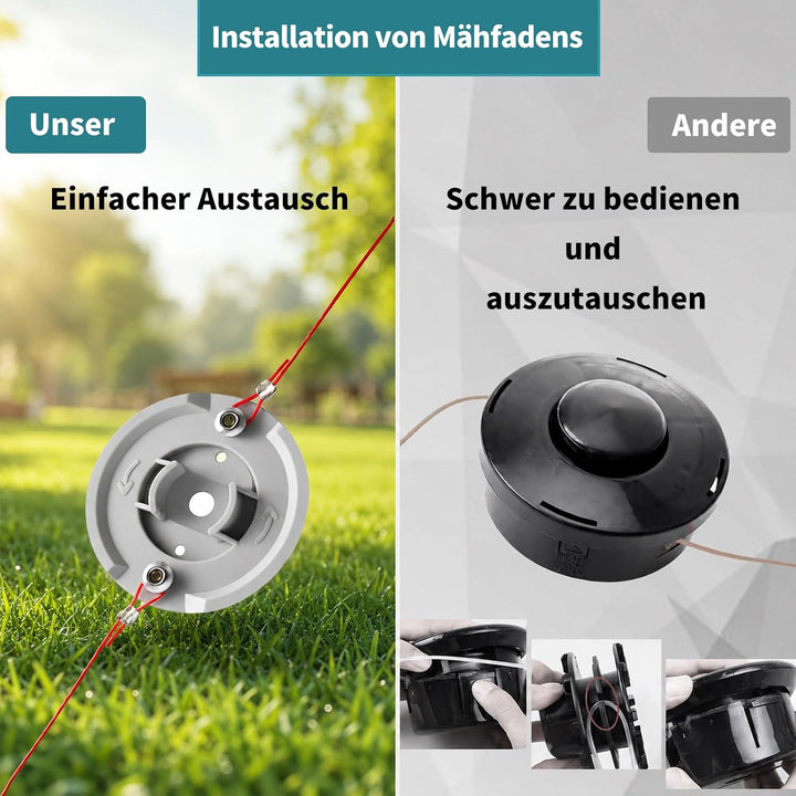 Rasentrimmer mit Akku, 5-IN-1 Rasentrimmer mit Unkrautbürste/Rädern, 21V/2 * 4.0Ah Akku Rasentrimmer